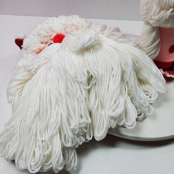 Vintage Santa & Mrs Claus Face Head Yarn Beard Christmas Handmade Shelf Sitters - Picture 9 of 11